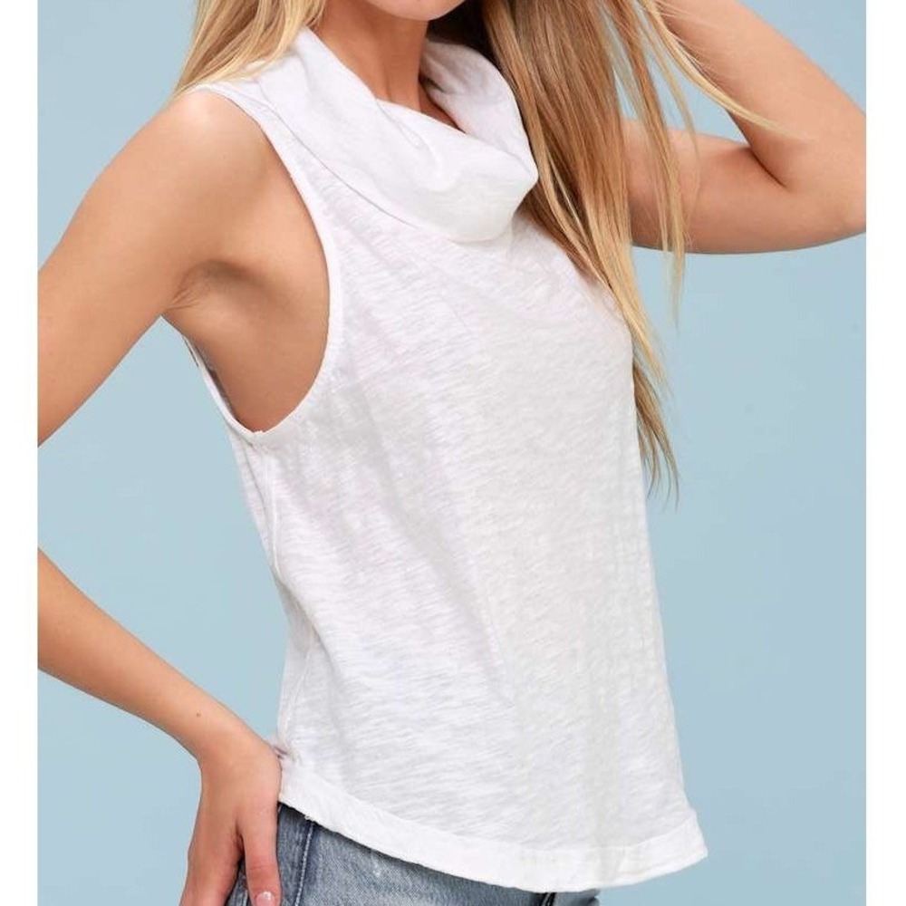 Free People We The Free White Cowl Neck Sleeveless Slub‎ Knit Tank Top XS
